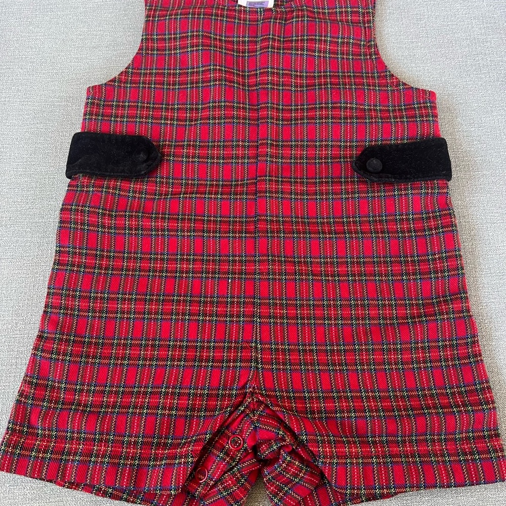 Vtg Talbots Baby Boy 18mo Red Tartan Plaid Christmas Jon Jon Shortall Winter